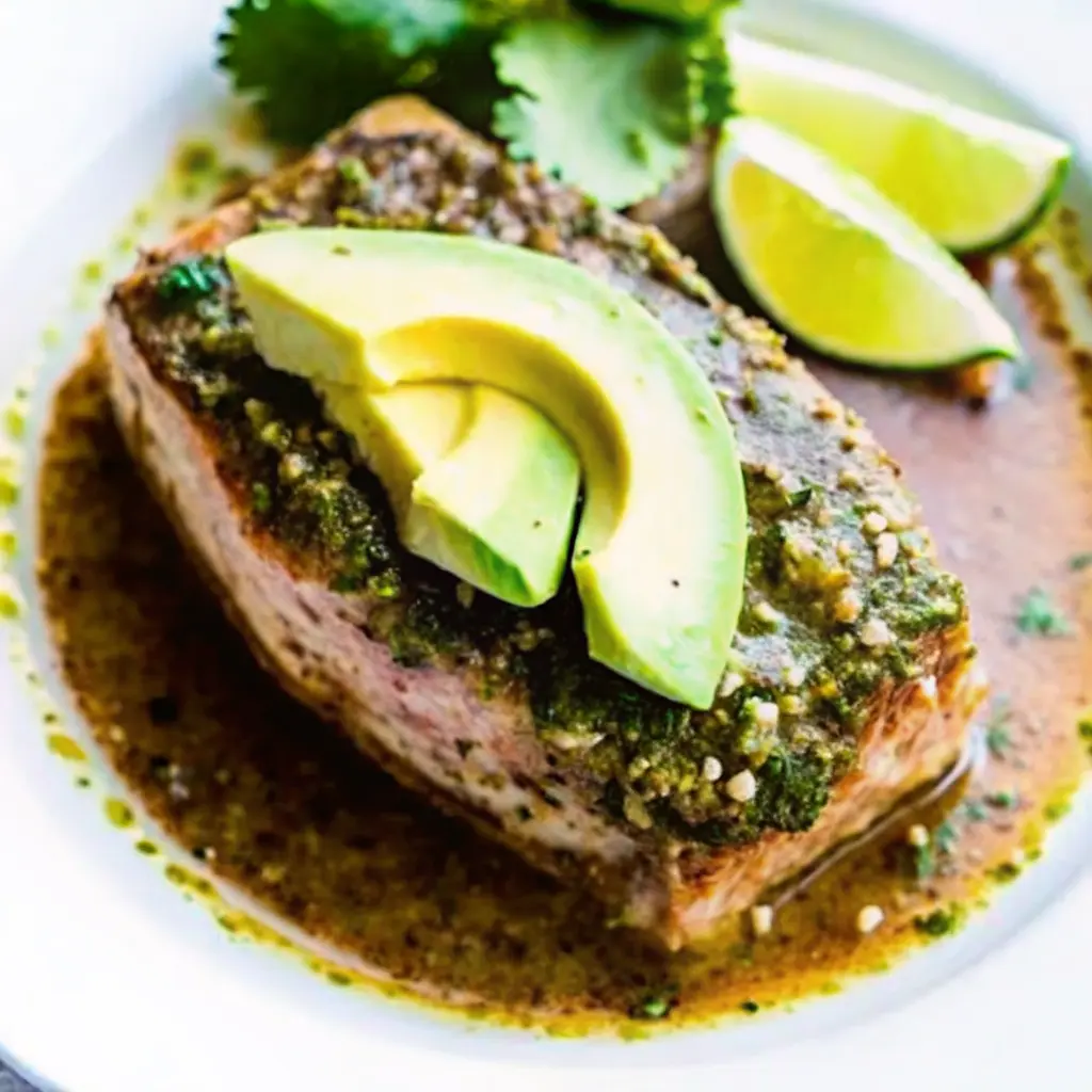 seared tuna with avocado recipe plated dish