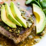 seared tuna with avocado recipe plated dish