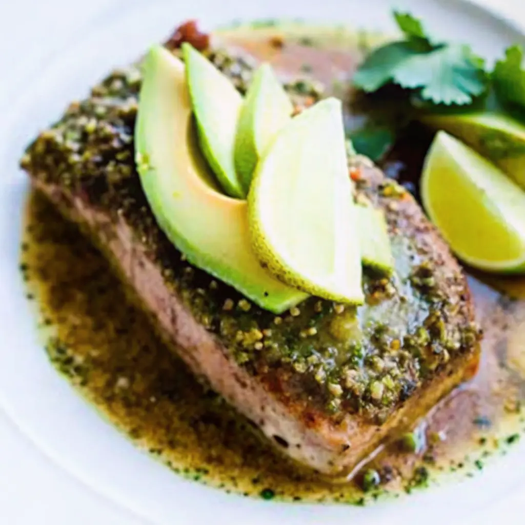 seared tuna with avocado recipe plated dish