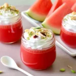Sicilian watermelon pudding topped with pistachios and chocolate chips