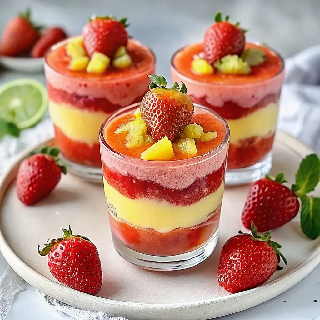 strawberry mango chamoyada in a glass with chamoy and tajin rim