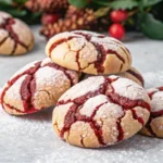 Strawberry crinkle cookies with powdered sugar cracks