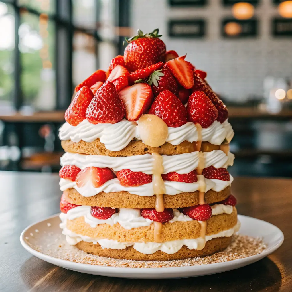 Strawberry shortcake with lemon cream sauce and fresh strawberries