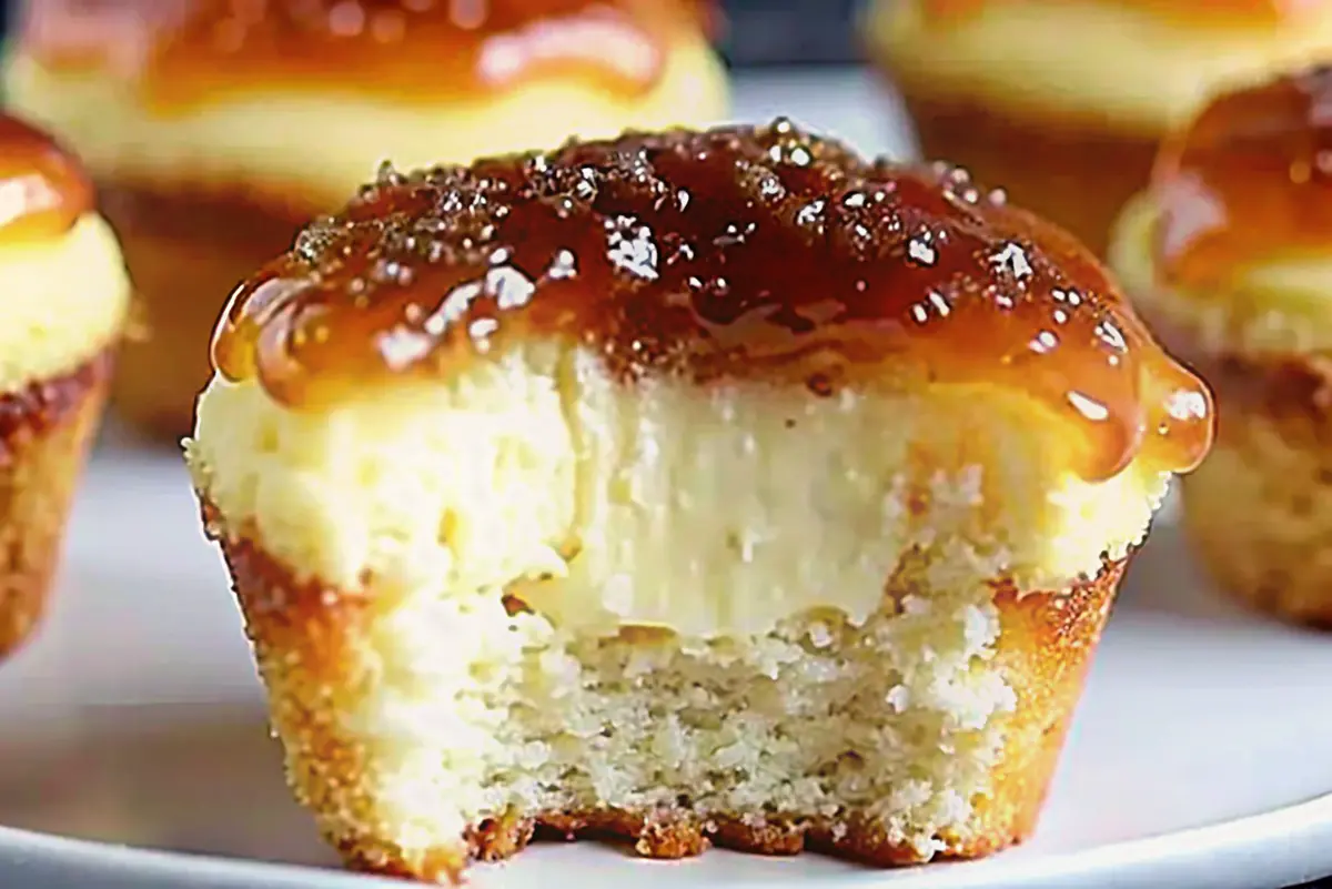 Vanilla bean crème brûlée cupcakes with caramelized sugar topping