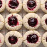 Gluten-free cherry pie cookies topped with cherry filling on a cooling rack