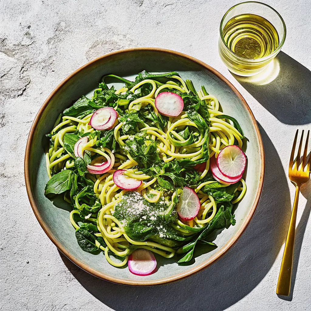 courgette coconut spinach noodles in a creamy sauce