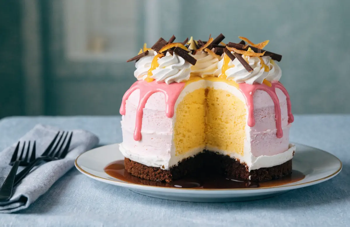 Neapolitan Baked Alaska recipe with toasted meringue and layered ice cream