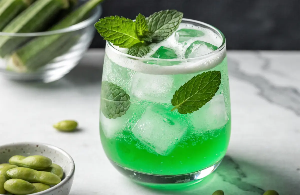 Sugar Snap Pea Mojito Mocktail in a glass with mint and lime garnish