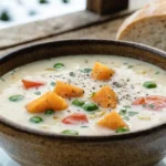 Amish Snow Day Soup with potatoes, ground beef, and creamy broth