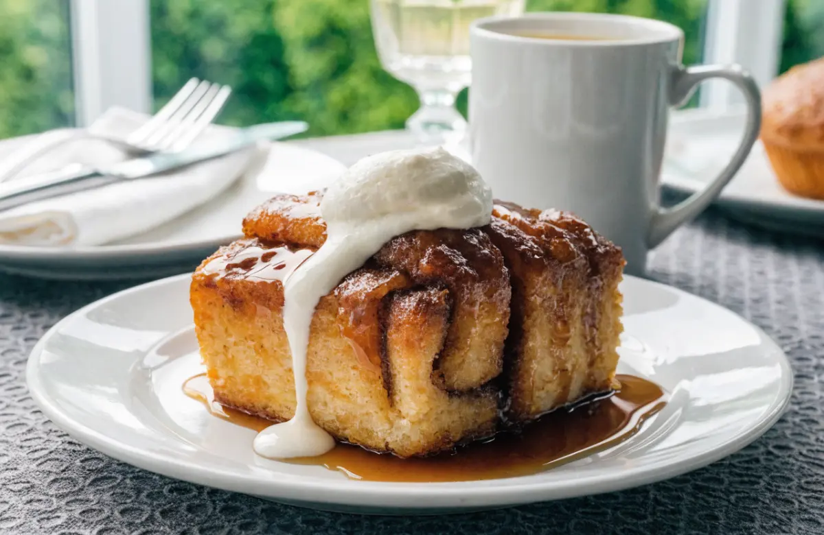 Cinnamon Roll French Toast Casserole baked until golden and drizzled with icing