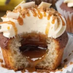 Decadent Banana Cupcakes Recipe topped with cream cheese frosting