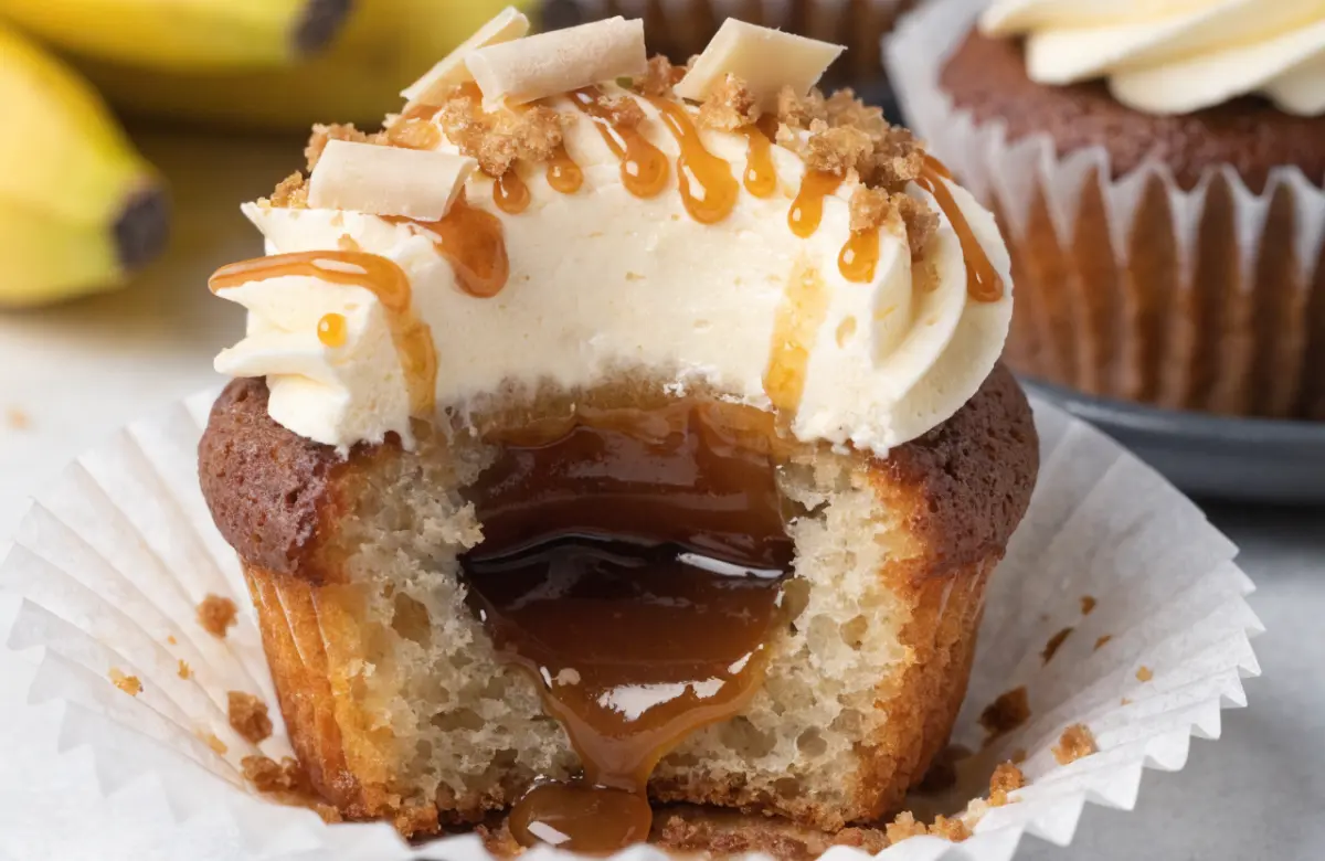 Decadent Banana Cupcakes Recipe topped with cream cheese frosting