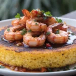 Garlic Shrimp Mofongo Recipe topped with garlic butter shrimp and fresh cilantro