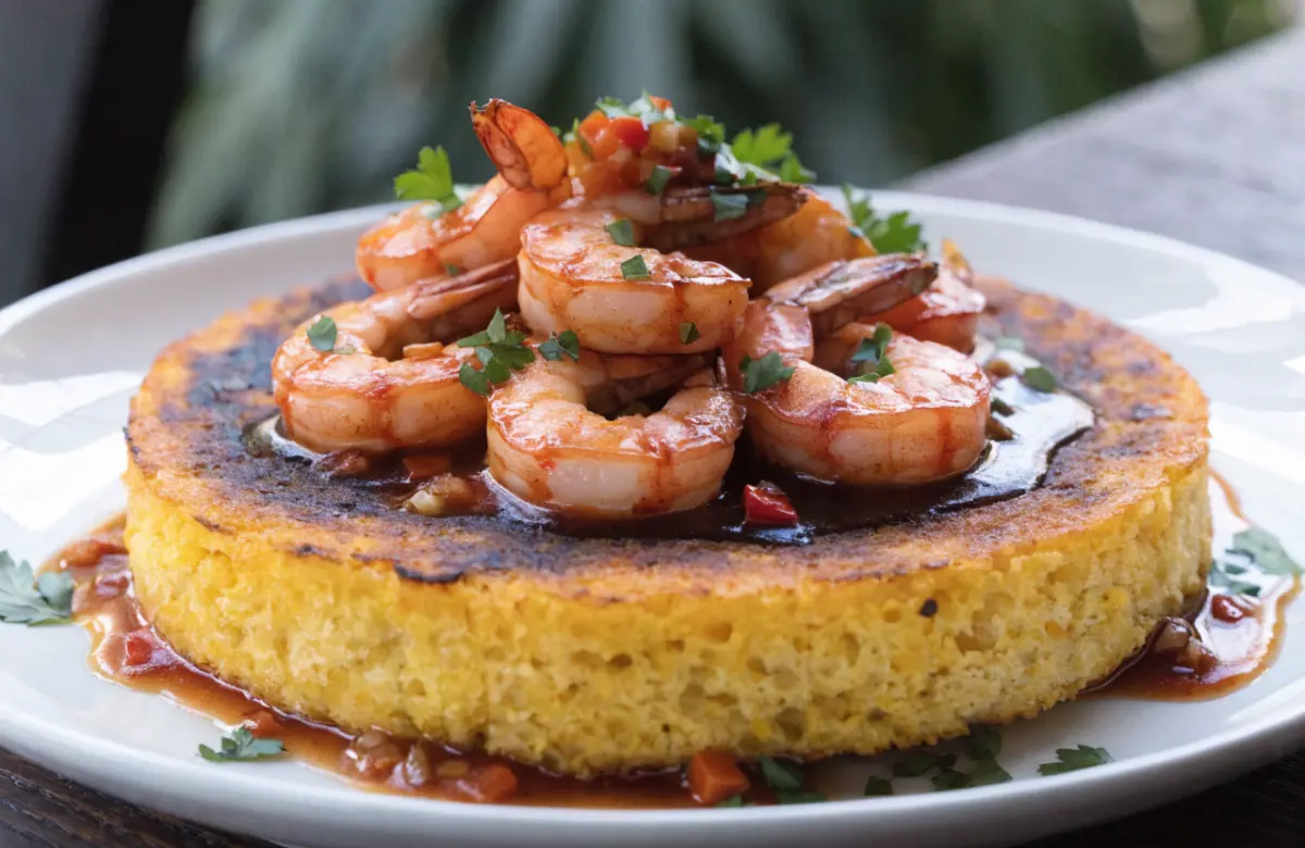 Garlic Shrimp Mofongo Recipe topped with garlic butter shrimp and fresh cilantro
