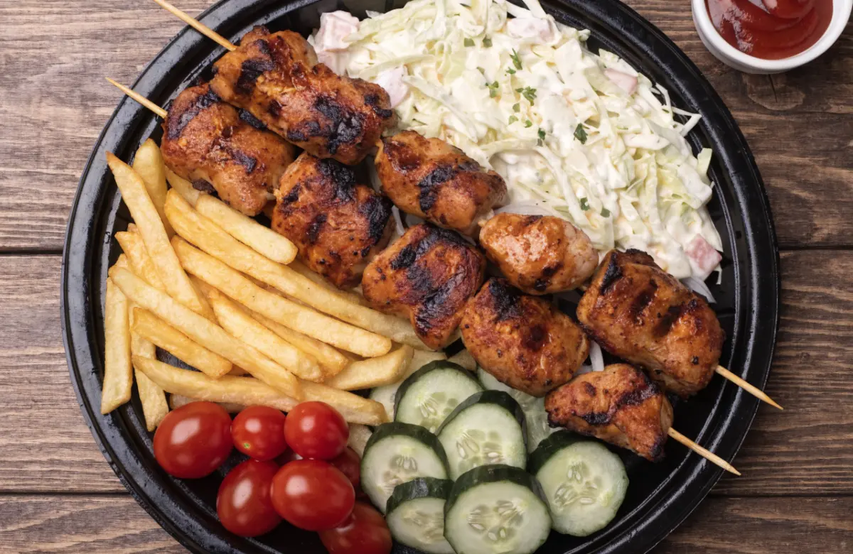 Grilled Chicken and Fries Platter with Creamy Coleslaw