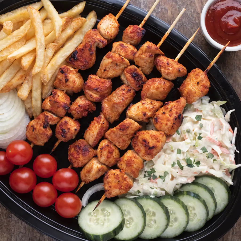 Grilled Chicken and Fries Platter with Creamy Coleslaw