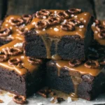 Salted caramel pretzel brownies topped with flaky sea salt