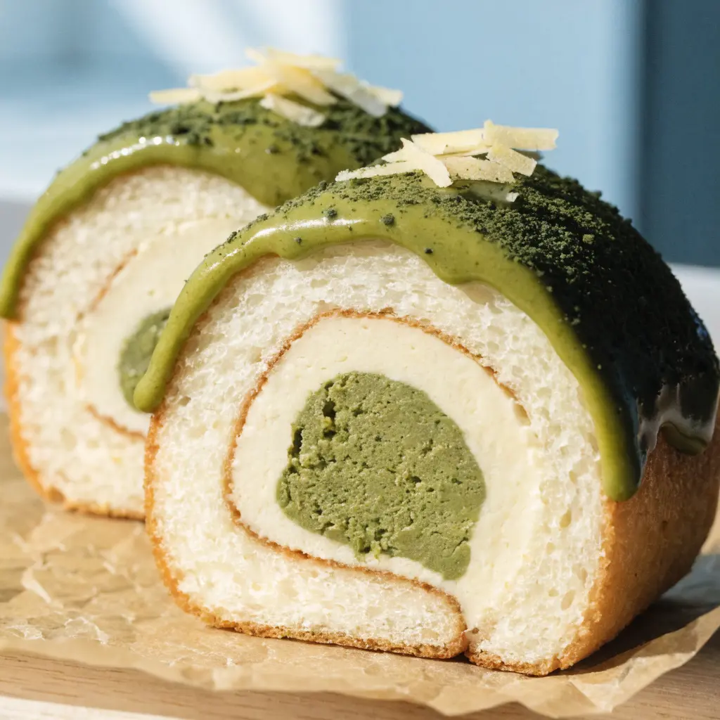 Baked Matcha Custard and White Chocolate Rolls