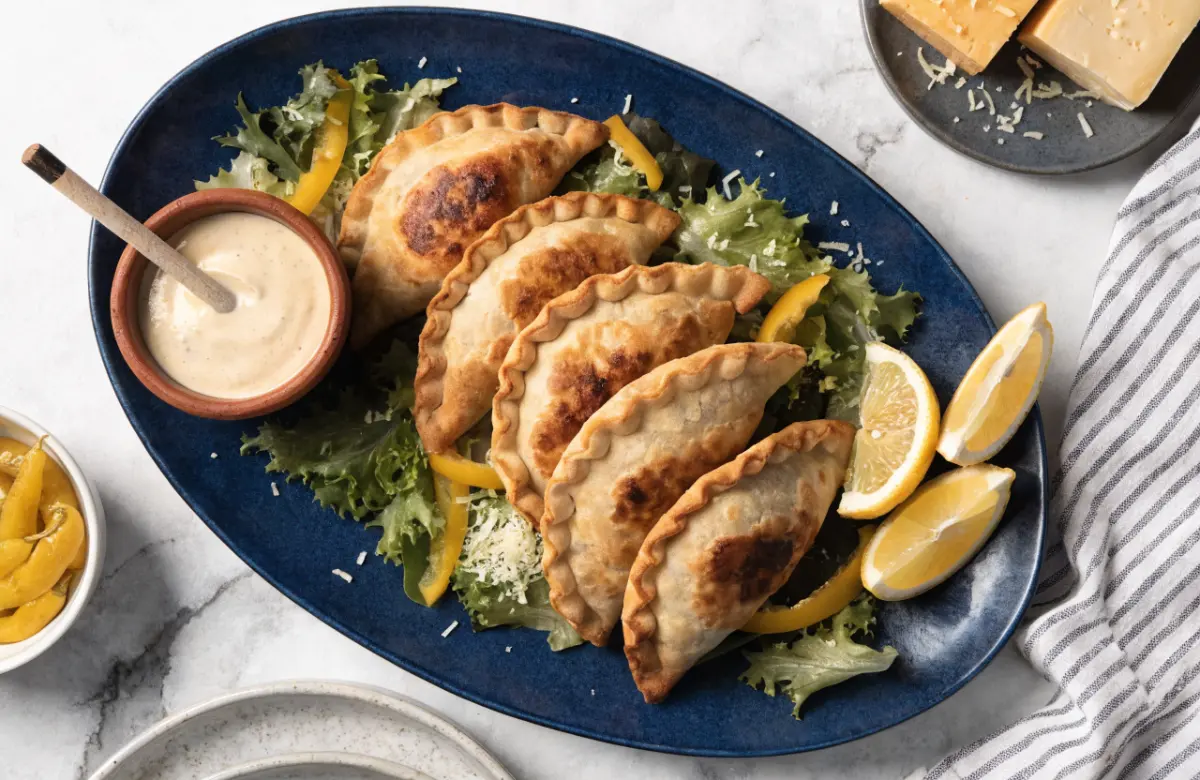 Crispy Chicken Caesar Smash Tacos topped with romaine, Parmesan, and Caesar dressing
