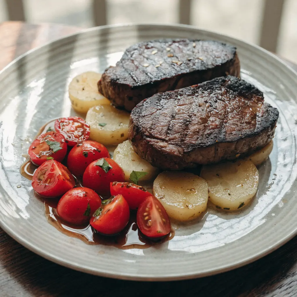 Honey Soy Steak with Cherry Tomato Salad