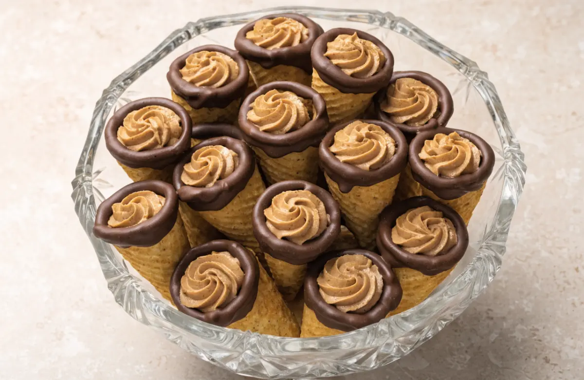 Chocolate-coated Peanut Butter Bugle Bites recipe on a serving platter