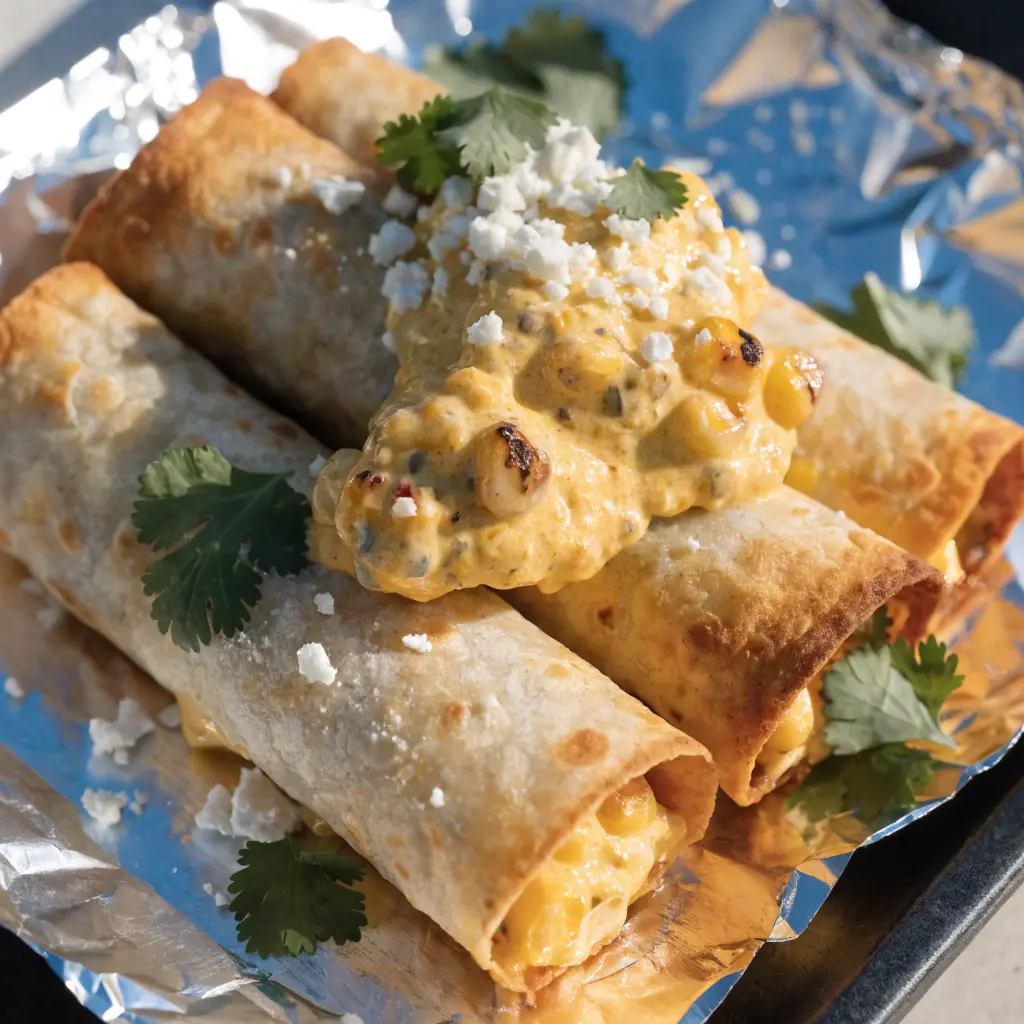 Baked Street Corn Dip Taquitos