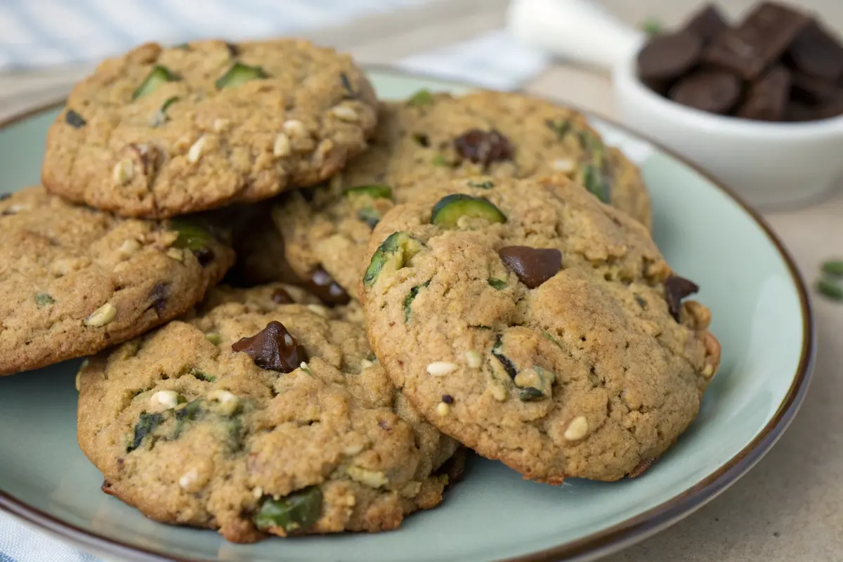 Bakery-Style Chocolate Chip Zucchini Oatmeal Cookies on a cooling rack