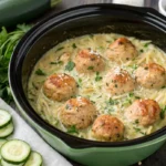 Crockpot Chicken Meatballs with Creamy Zucchini Orzo