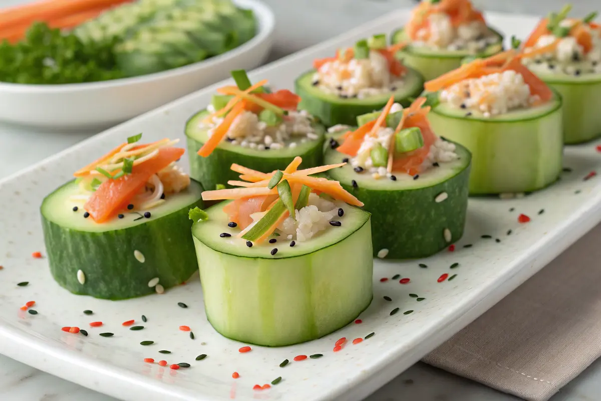 Cucumber sushi rolls recipe with salmon and avocado