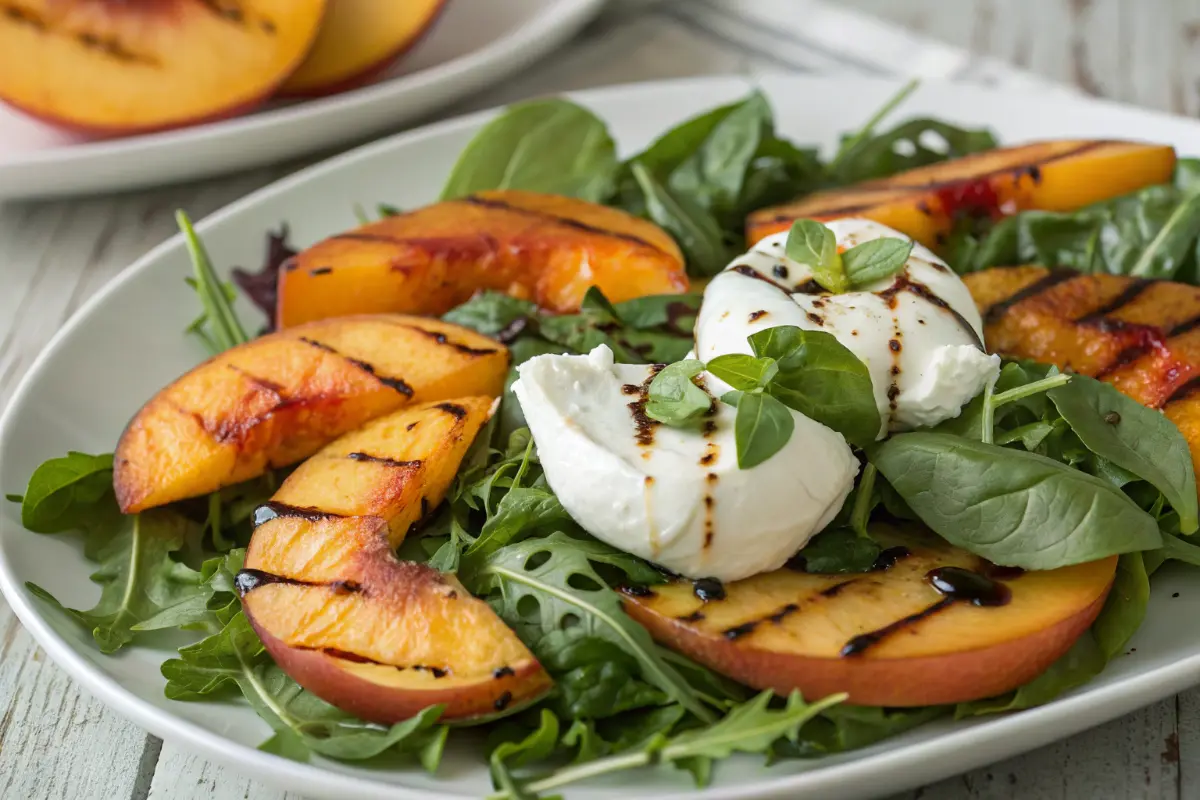Grilled peach and burrata salad with basil