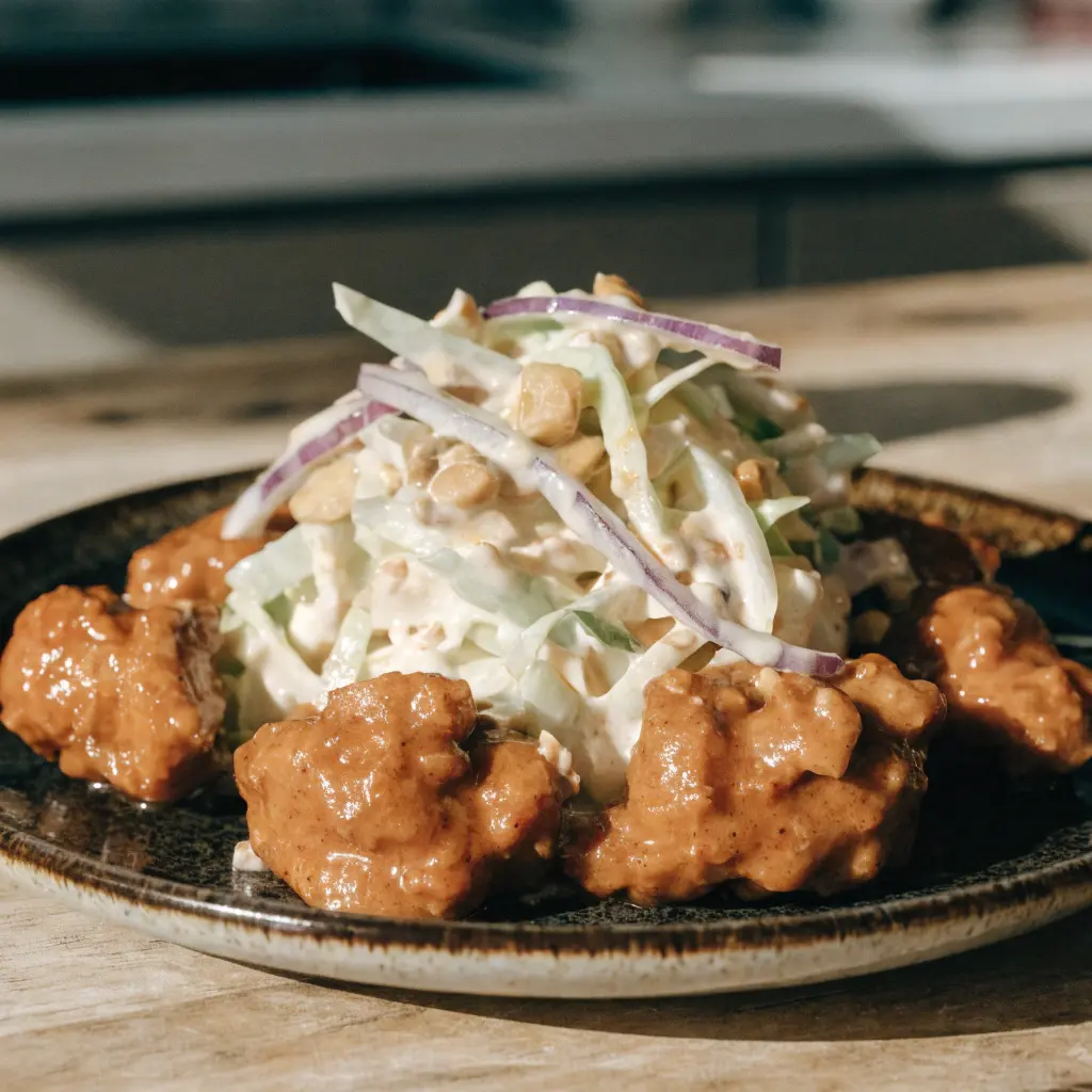 Peanut Chicken with Ginger Slaw