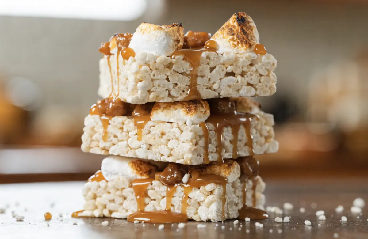 Toasted Marshmallow Caramel Rice Krispie Treats