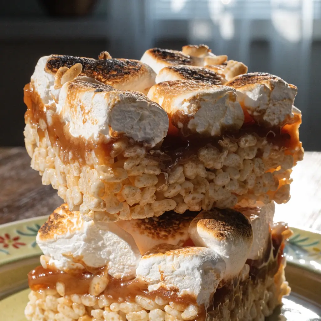 Toasted Marshmallow Caramel Rice Krispie Treats