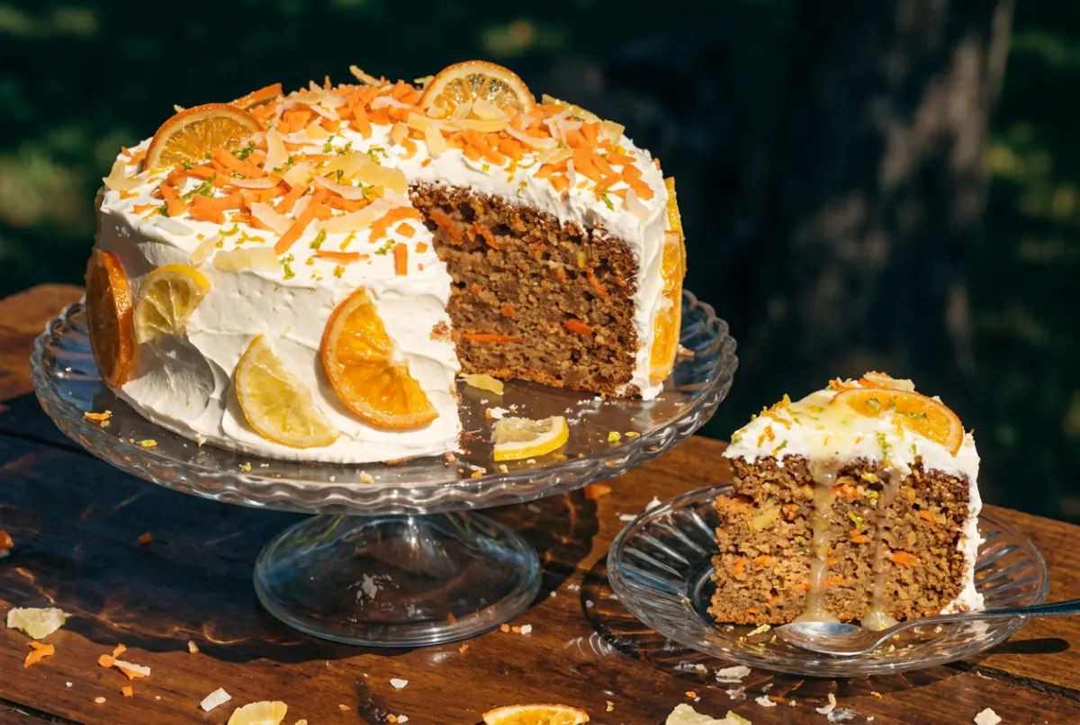 Carrot Coconut Citrus Cake Recipe with orange and lemon glaze