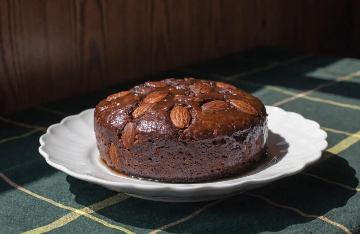 Sticky Molasses Almond Cake Recipe with toasted almonds
