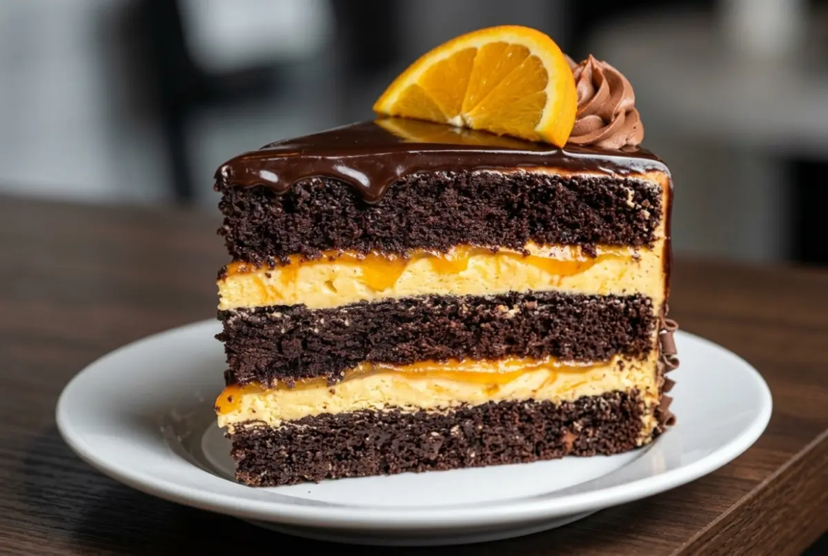 Chocolate orange cheesecake layer cake with rich chocolate ganache