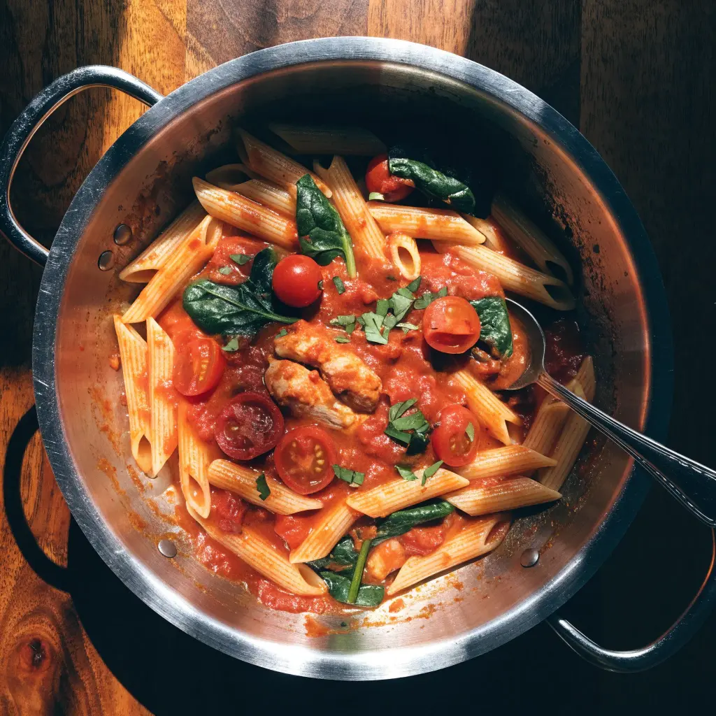One-Pan Tomato & Spinach Chicken Pasta
