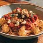 Red Pepper Cashew Pasta with Roasted Cauliflower