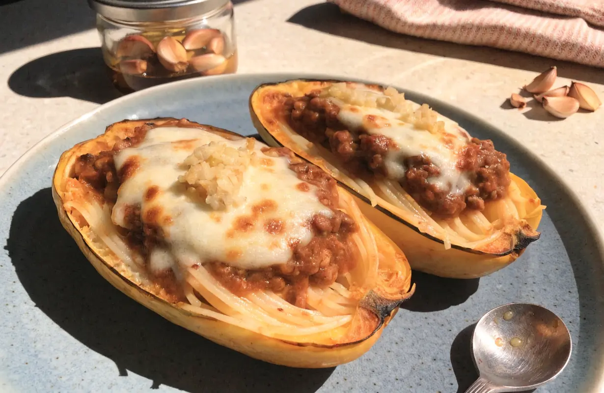 Roasted Garlic Spaghetti Squash Lasagna Boats