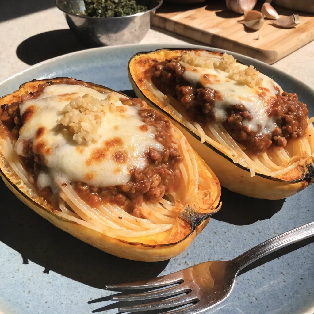 Roasted Garlic Spaghetti Squash Lasagna Boats