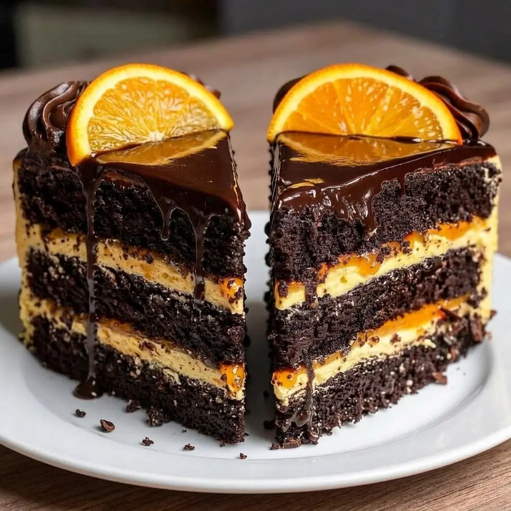 Chocolate orange cheesecake layer cake with rich chocolate ganache