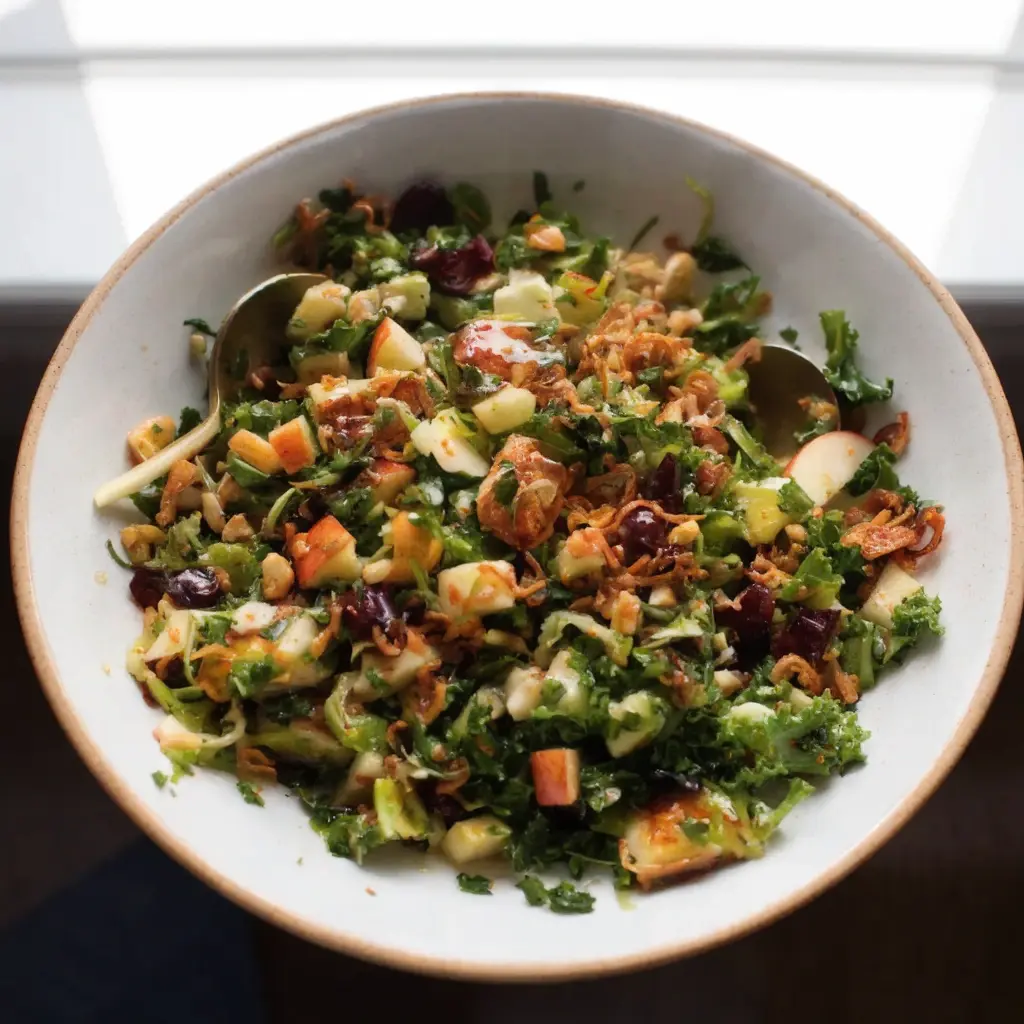 Kale Apple Salad with Crispy Shallots