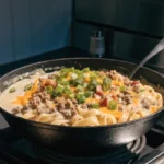 One-pot cheeseburger pasta Recipe with beef and cheddar
