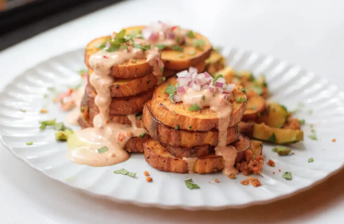 Roasted Sweet Potato Stacks with Chipotle Sauce