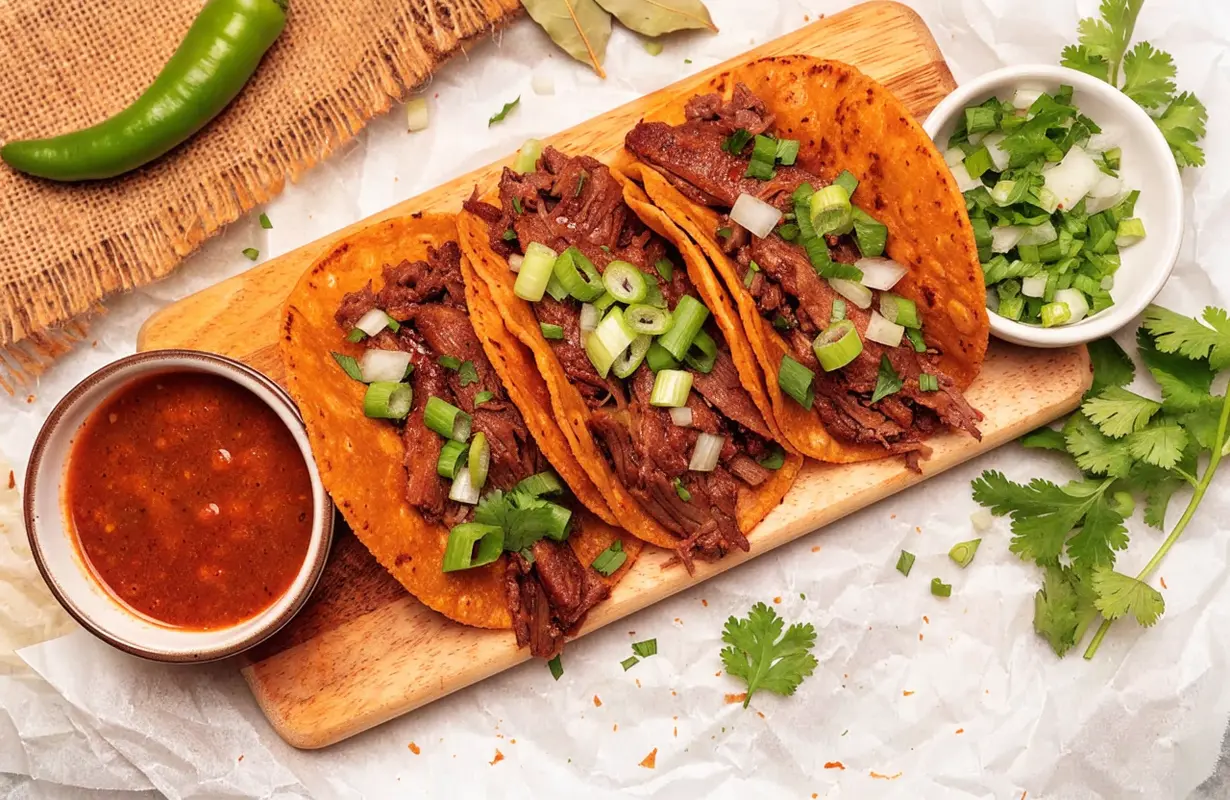 Crispy beef birria tacos recipe with consommé for dipping