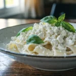 Cottage cheese basil pasta with fresh basil and Parmesan