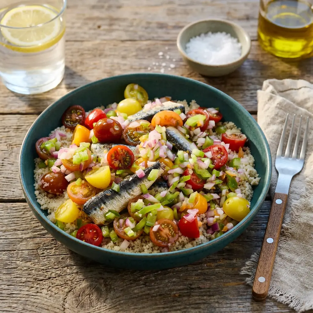 Grain Bowl With Sardines and Sauce Moyo