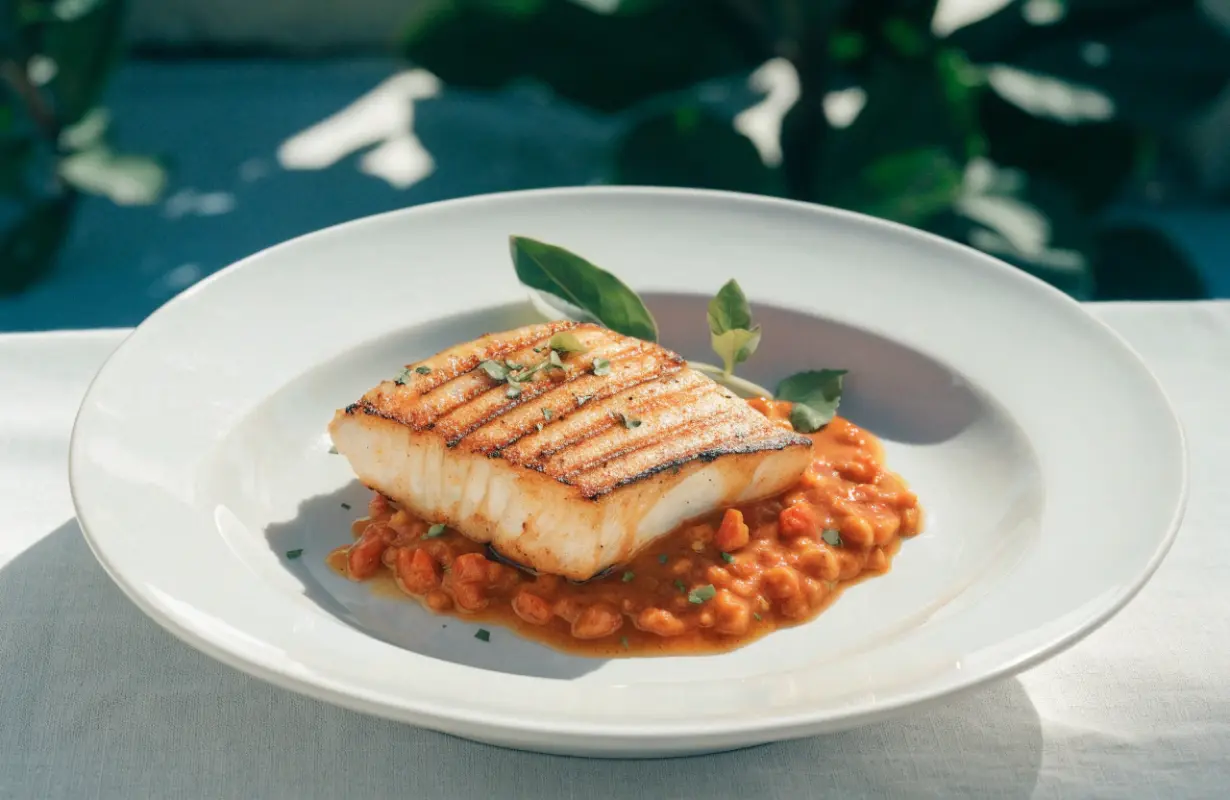 Grilled Cod With Romesco Sauce Recipe and fresh lemon