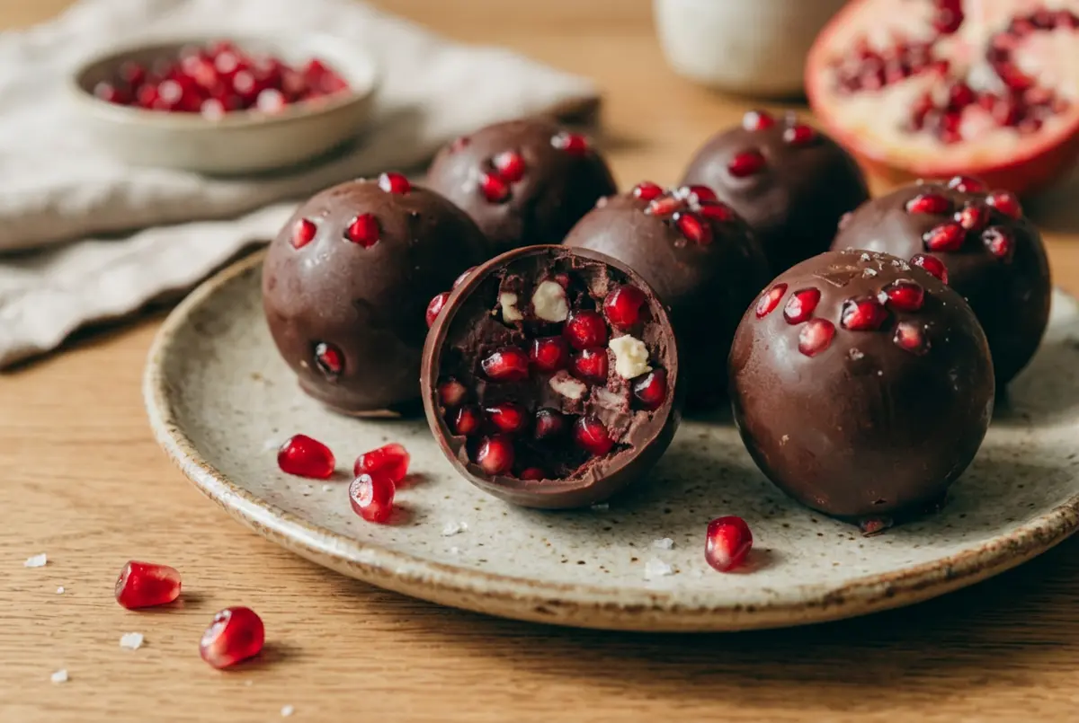 Pomegranate Chocolate Bites with dark chocolate and fresh pomegranate seeds