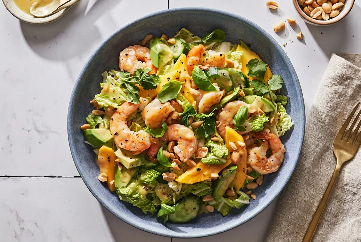 Shrimp and mango salad Recipe with avocado and lime dressing
